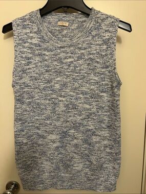 J. Crew Blue and White Marled Knit Sleeveless Top